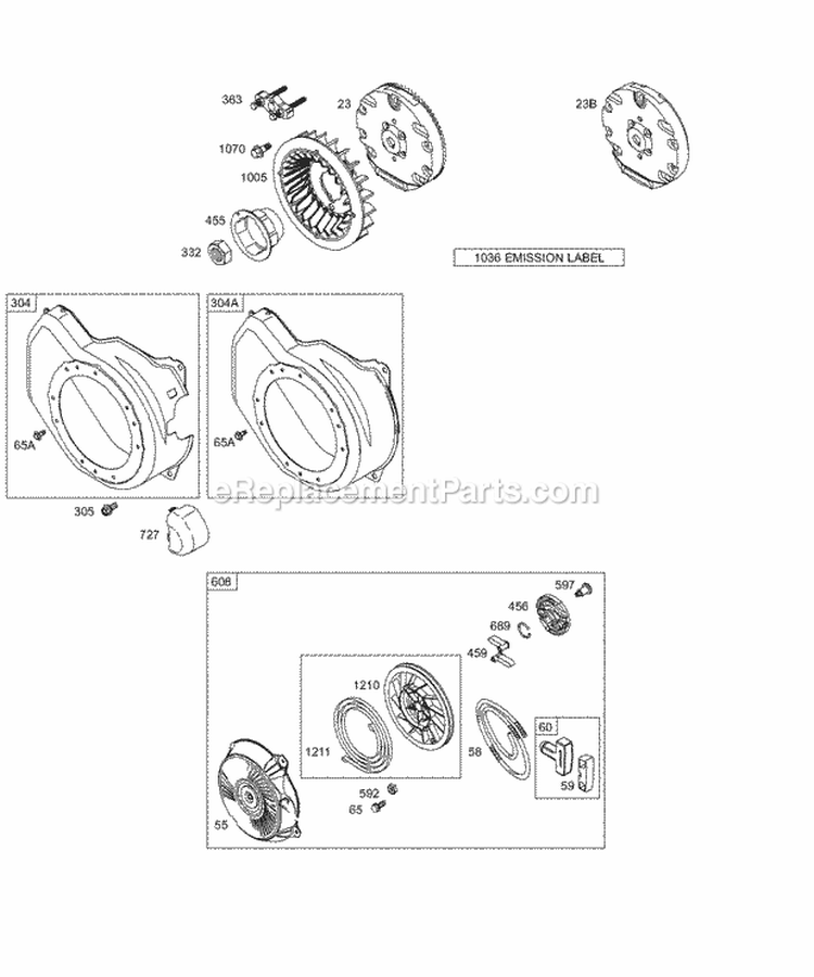Blower HousingShrouds Flywheel Group Rewind Diagram and Parts List for 113452-0049-E1  Briggs and Stratton Engine